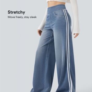 Halara Blue Wide-Leg Jeans with White Stripes